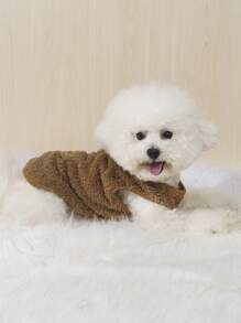 1 件棕色双面毛绒保暖宠物背心，弹性柔软舒适，适合猫狗，适合秋冬季室内外穿着 - 棕色 - 查看 3