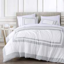 Wyatt 7-Piece Square Pattern Hotel Style Bed In A Bag Comforter Set With Bed Sheets - White/Silver - View 1