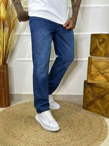 Traditional Straight Men's Jeans - 中等水洗藍 - 查看 4