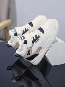 Spring Kids' Fashion Color Block Sports Sneakers With Hook And Loop Closure, Lightweight & Comfy, Suitable For Casual Daily Wear - Black - View 3