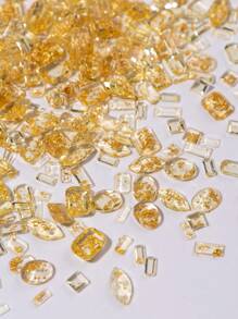 100pcs Transparent Gold Foil Square Rectangular Flat Nail Art Decoration Gold Nail Resin Stone Nail Supplies