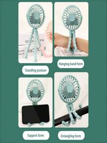 Mini Octopus Fan For Baby Stroller 3 Speed Adjustment 500mAh Office Room And Car - Teal Blue - View 8