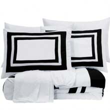 Wyatt 7-Piece Square Pattern Hotel Style Bed In A Bag Comforter Set With Bed Sheets - White/Black - View 5