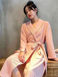 1pc Luxury Couples Bathrobes, Hotel Quality Absorbent Quick-Dry Sleepwear Robe For Him & Her, Plus Size Back To School - Multicolor - View 1