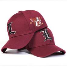 AR 1pc Men's Gothic Letter L Baseball Cap With Dog Print, Fashionable Hat For Outdoor Sports, Adjustable UV Protection Casual Cap Suitable For Spring, Autumn, Travel, Beach, Party