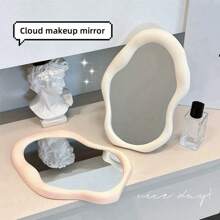 1PC Asymmetric Shaped Cloud Makeup Mirror, With A Stand At The Back For Standing On A Table, Suitable For Student Dormitory Dressing Table Tabletop Home Bathroom Decor Fall Decor Makeup Organizer Bathroom Accessories Back To School