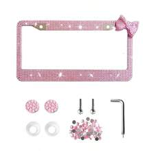 1 Shiny License Plate Frame, Set With Hand-Set Acrylic Crystal, Cute Bowknot Decoration, Stainless Steel Frame, Firmly Fixed, Upgrade Your Car With Stylish Shiny Butterfly License Plate Frame Christmas Gift Girl