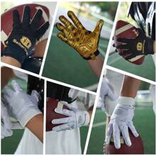 Guantes de receptor deportivo, guantes de fútbol americano para jóvenes y adultos - Pantalla táctil-lineman-negro/dorado - Ver 7