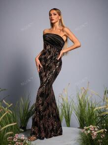 Mgiacy New Arrival Off The Shoulder Elegant Evening Gown Dress Ruched Sequin Mermaid Long Dress, Party Dress, Wedding Guest Dress, Formal Dress