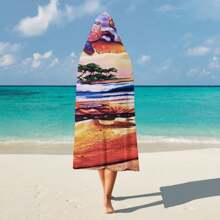 1 pièce Serviette de plage à capuche extra large, surdimensionnée, super absorbante, couverture de plage anti-sable, serviette de plage en fibre super fine, indispensable pour l'été, coupe-vent, écran solaire, plage, fête, séchage en voyage, camping, accessoires de plage, cadeau essentiel de vacances