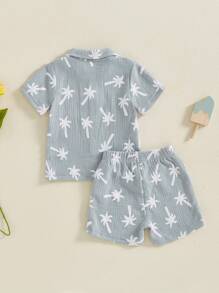 Toddler Baby Boy Summer Outfit Short Sleeve Shirts Top And Casual Shorts Set Cute Kids Clothes Toddler Boy Clothes Kid Summer Outfits Beach Wedding Birthday - 藍色 - 查看 3