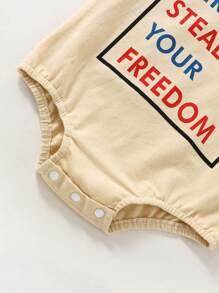 Baby 4th Of July Romper, Short Sleeve Round Neck Gesture Letter Print Newborn Bodysuit