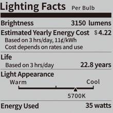 NEEWER 35W Bombillas LED, 2 Paquetes 3150 Lúmenes/5700K/CRI 93+/15000h Vida útil E26 Video Bombillas Brillantes, Silencioso/Sin parpadeo/No Regulable Equivalente Incandescente de 35W - Blanco - Ver 2