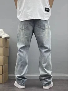 Teenage Boy's Distressed Denim Jeans, Teen Boy Casual Elastic Waist Pants, Spring Autumn New Arrival