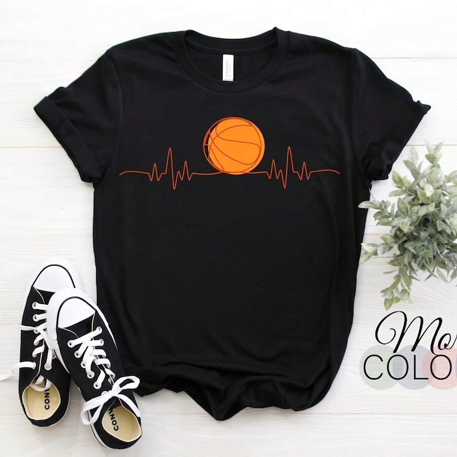 Basketball BBall Heartbeat Game Playing Lover Gift T-Shirt, Boys Girls Players  Gift, Practice Daughter Son Present, Players Fans Love, - Black - View 1
