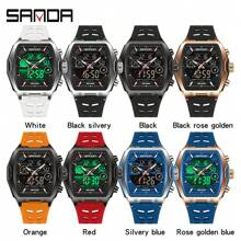 SANDA Men Watch Digital Quartz Dual Time Military Sport Wristwatch Top Brand Luxury Multifunction Alarm Date Week Stopwatch Function Silicone Strap Waterproof Original Electronic Male Clock Gift 6235