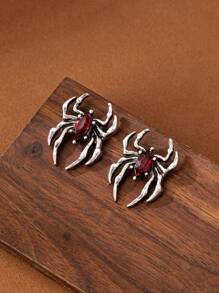 1 paire de boucles d'oreilles clous d'oreilles araignée et rubis vintage gothique en alliage, convient pour le port casual et les fêtes