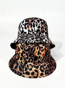 1 buc. Pălărie de găleată unisex de primăvară/vară cu imprimeu leopard, stil nou retro european și american, îmbrăcăminte versatilă pe două fețe, pălărie de soare ocazională la modă de stradă pentru uz zilnic