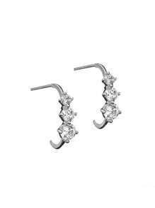 1 Pair Fashionable S925 Sterling Silver Design Cubic Zirconia Arc Shiny Earrings, Sweet & Romantic Jewelry Gift For Ladies, Friendship & Anniversary