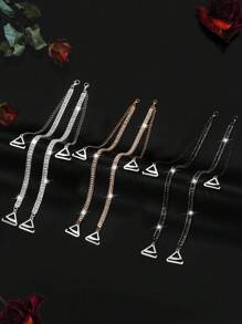 2pcs/Pair Adjustable Rhinestone Bra Straps Anti-Slip Metal Shoulder Straps Bra Accessories For Women Wedding Bikini Dress Bra Straps For Rave - Multicolor - View 4