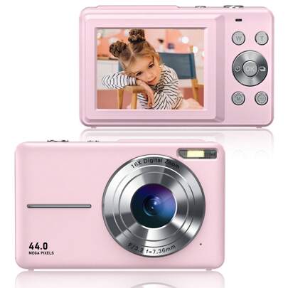 Cámara Digital Compacta Fhd 1080p De 44mp, Cámara Con Zoom De 16x Y Punto De Captura Con Tarjeta Sd De 32gb, Correa Para El Cuello Y Para Principiantes (rosa)