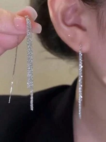 一对几何图案优雅铜合金新娘时尚耳环，适合所有季节，情人节配饰 - 銀色 - 查看 1