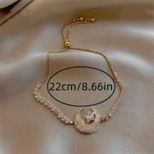 1pc Women's Fashionable Luxury Imitation Crystal Star & Moon Bracelet, Daily Accessory Anniversary Jewelry Gift
