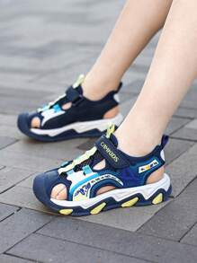 Children Sandals, New Boys Girls Summer Sandals, Campus Style Beach Shoes, Non-Slip Sole, Breathable, Lightweight, Hook-And-Loop Design, Suitable For Outdoor, Playground, Pool, Toe Protection - Blue - View 4