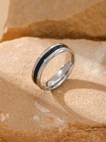 1 chiếc nhẫn nam bằng thép không gỉ thời trang phong cách Hip Hop Punk sọc đen. - nhẫn - Xem 2