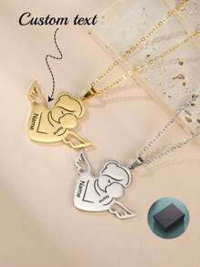 1 Stainless Steel Angel Mother And Child Name Date And Text Custom Necklace Birthday And Mother's Day Memorial Gift For New Mothers