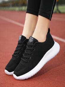 Women's Lace-Up Casual Sport Shoes, Knitted White Breathable Suitable For Outdoor Walking, Lightweight, Fashion Versatile Athletic Sneakers