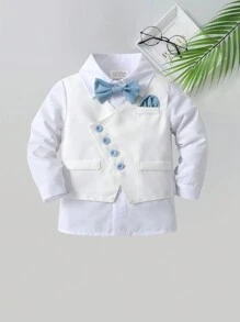 3pcs/Set Young Boy Gentleman Suit, Including White Shirt, Bow Tie, Vest And Pants, Perfect For Birthday Party, Wedding, Performance, Baptism, Festival, Etc.