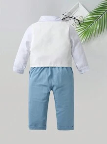 3pcs/Set Young Boy Gentleman Suit, Including White Shirt, Bow Tie, Vest And Pants, Perfect For Birthday Party, Wedding, Performance, Baptism, Festival, Etc.