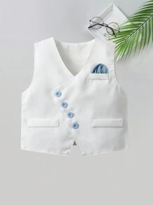 3pcs/Set Young Boy Gentleman Suit, Including White Shirt, Bow Tie, Vest And Pants, Perfect For Birthday Party, Wedding, Performance, Baptism, Festival, Etc.
