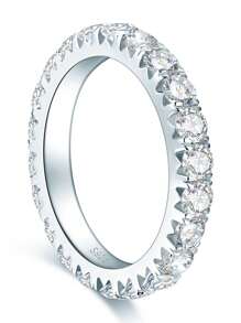 XUJIA Nhẫn bạc 925 Sterling Silver đính đá Cubic Zirconia tròn 3mm chất lượng AAAAA+, nhẫn kỷ niệm, nhẫn đính hôn, nhẫn đeo chồng, quà tặng trang sức cho nữ. - Bạc - Xem 6