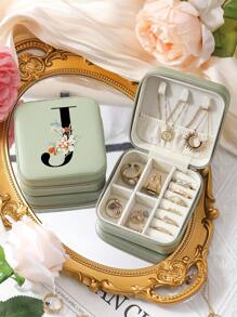 26 Letters Printed Pattern Travel Jewelry Storage Box, Portable Zipper Travel Jewelry Storage Box, Women's Home Storage Box, Pu Leather Waterproof Jewelry Box For Earrings, Necklaces, Rings, Jewelry Storage, Small Jewelry Box, - Suitable As A Gift For Friends And Bridesmaids Back To School