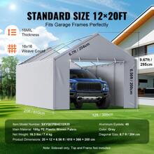 Carport Replacement Canopy Cover Top + Side Wall, Garage Top Tent Shelter Tarp Heavy-Duty Waterproof & UV Protected, Easy Installation With Ball Bungees (Frame Not Include) - Side Wall, 12x20ft, Grey - View 4