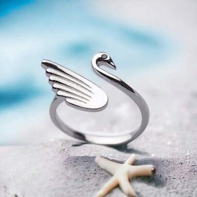 Silver Swan Ring Adjustable Open Swan Ring Cute Animal Ring Minimalistic Silver Swan Handmade Gift