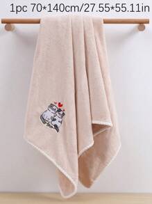 1pc Coral Fleece Embroidered Romantic Cat Design Towel/Bath Towel, Absorbent Soft Makeup Remover Towel, Couples Bathroom Towel, Student Dorm Face/Bath Towel