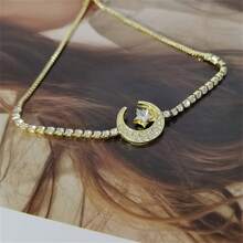 1pc Women's Fashionable Luxury Imitation Crystal Star & Moon Bracelet, Daily Accessory Anniversary Jewelry Gift