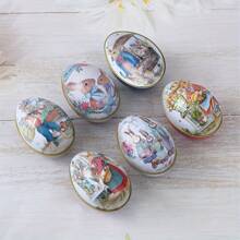 6pcs Easter Iron Candy Box, Rabbit And Egg Design, Holiday Home Decor, Easter Party Supplies, Gift Packaging