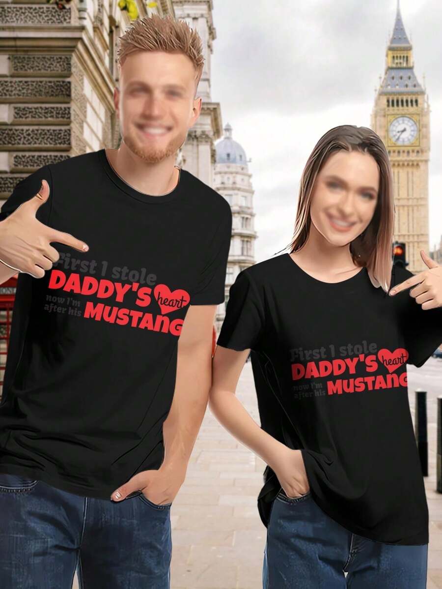 Daddy's Mustang Lovers T-Shirt Father's Day Gift For Daughters - Black - View 1