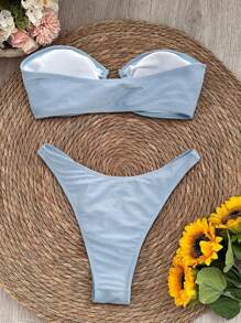 Sexy Solid Color Bandeau Bikini For Women, European & American Style Summer