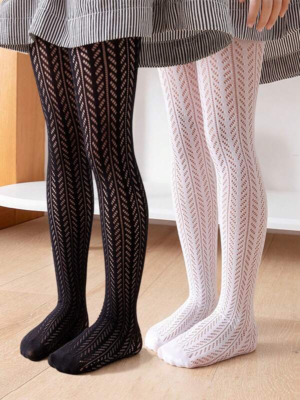 2pcs Girls' Sheer Mesh Lace Stockings For Lolita Fashion Outfits