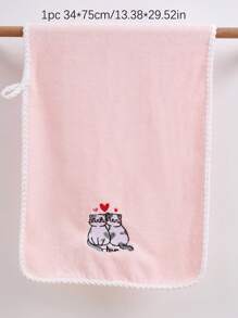 1pc Coral Fleece Embroidered Romantic Cat Design Towel/Bath Towel, Absorbent Soft Makeup Remover Towel, Couples Bathroom Towel, Student Dorm Face/Bath Towel