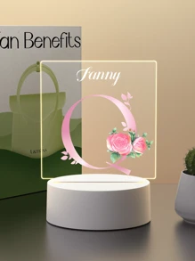 1pc Custom Name Creative Flower Initials Gift 3D Light Illusion LED Night Light Warm Light Birthday Gift Gift Wedding Gift - 3mm Small Square-26 Letters - View 27