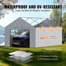 Carport Replacement Canopy Cover Top + Side Wall, Garage Top Tent Shelter Tarp Heavy-Duty Waterproof & UV Protected, Easy Installation With Ball Bungees (Frame Not Include) - Side Wall, 12x20ft, Grey - View 3