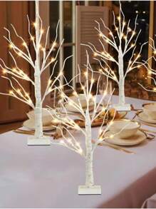 1pc 24-Head 60cm Tall Bright LED White Birch Tree Lamp With USB Cable + 3 AA Battery Box, Home Decor Snowflake Christmas Tree Light, Holiday Decoration 5-Pointed Star Christmas Decor, Room Wedding Decor Star Tree LED Lamp, Ramadan Decoration Tree Lamp, Room Decor White Birch Christmas Tree Light, Fairy Lights, Camping Light