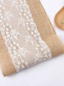 1pc-Wedding Decoration Burlap Tablecloth, Lace Yellow Burlap Tablecloth, Party Farmhouse Kitchen, Household Dust Prevention Supplies, Party Supplies, Party Tableware Supplies, - Multicolor - View 2