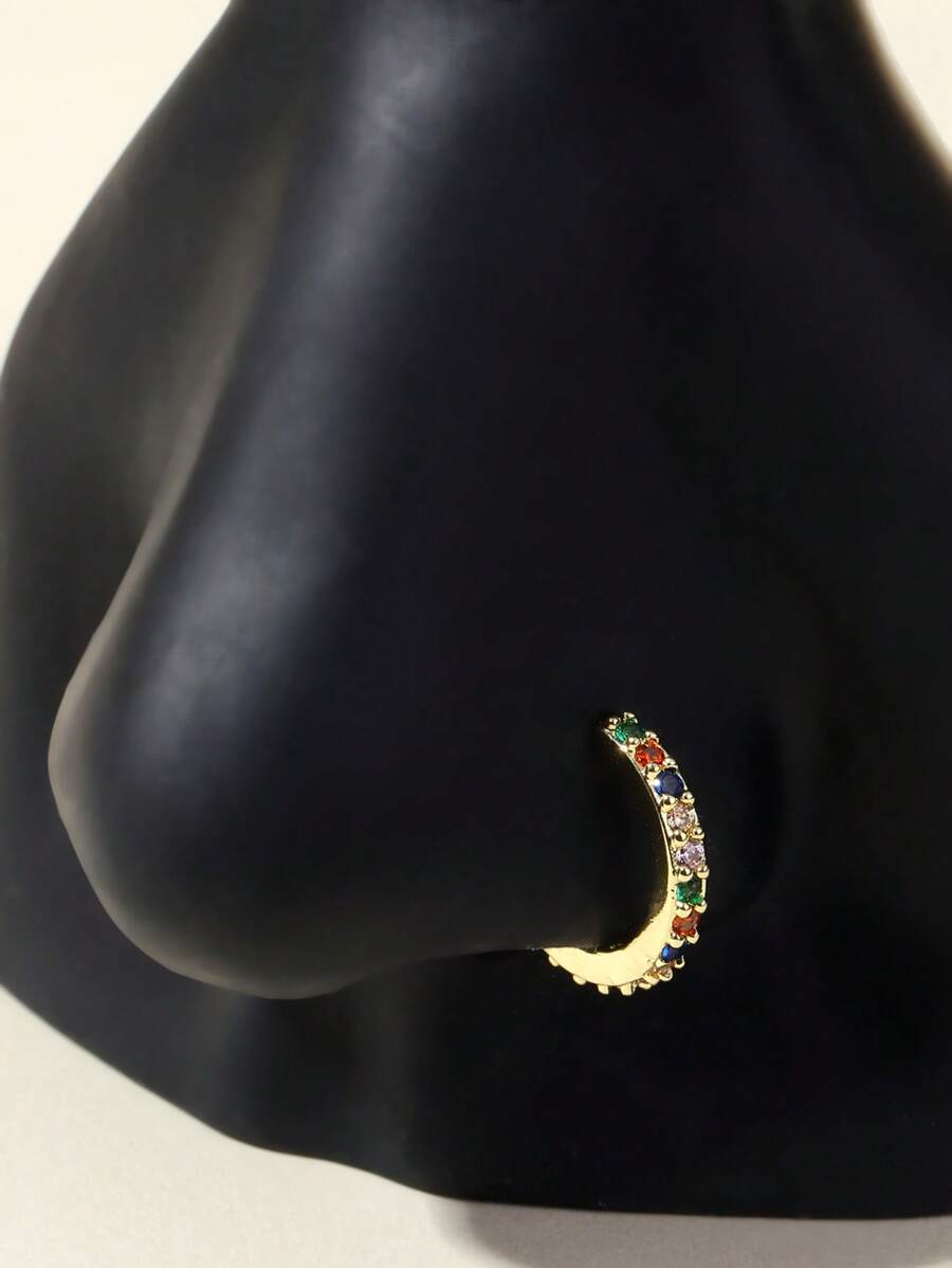 Nhẫn mũi giả Cubic Zirconia hình tròn bằng đồng mềm mại cho tai, môi, mũi, trang sức cơ thể - Phong cách 13 - Xem 1